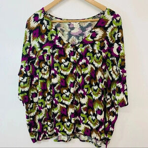 Terra Sky Womans  Top 2X  Blouse Colorful‎ Geometric Print Purple Button Front